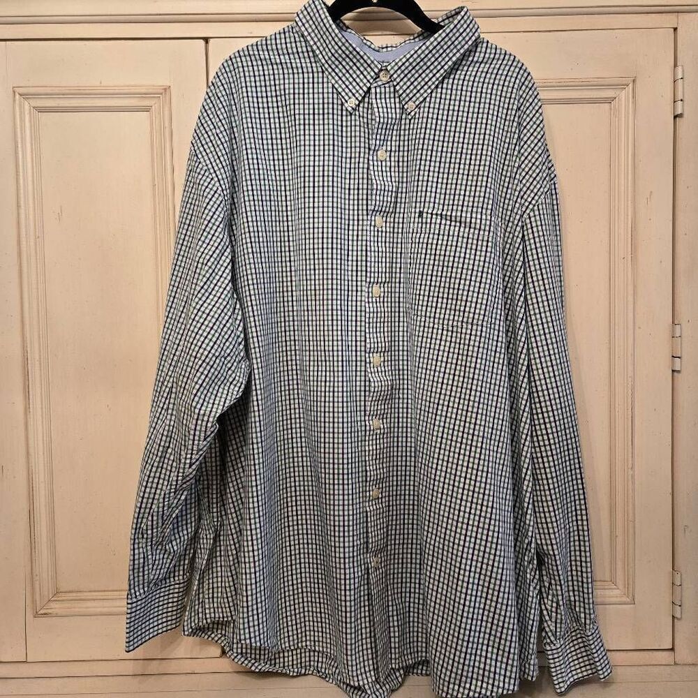 IZOD Plaid Button Doen Green Blue 3XL